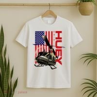 Huey Military Helicopter Airplane American Flag T-Shirt thumb 2