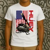 Huey Military Helicopter Airplane American Flag T-Shirt thumb 3