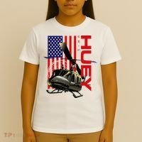 Huey Military Helicopter Airplane American Flag T-Shirt thumb 4