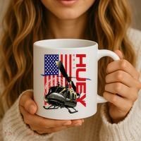 Huey Military Helicopter Airplane American Flag Coffee Mug thumb 3