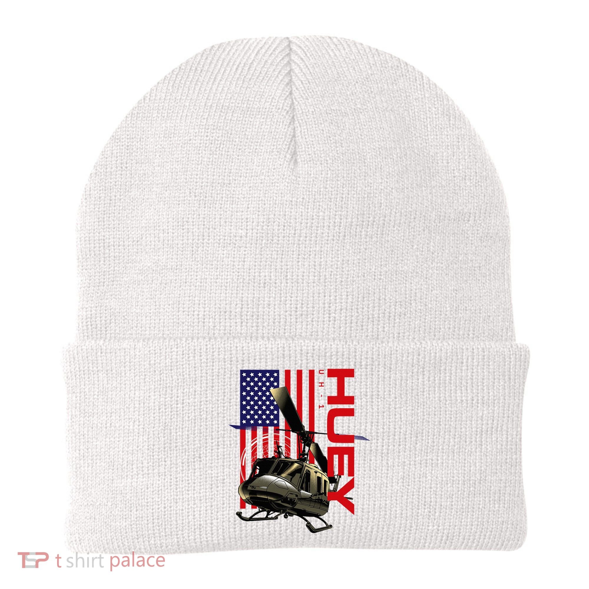 Huey Military Helicopter Airplane American Flag Beanie