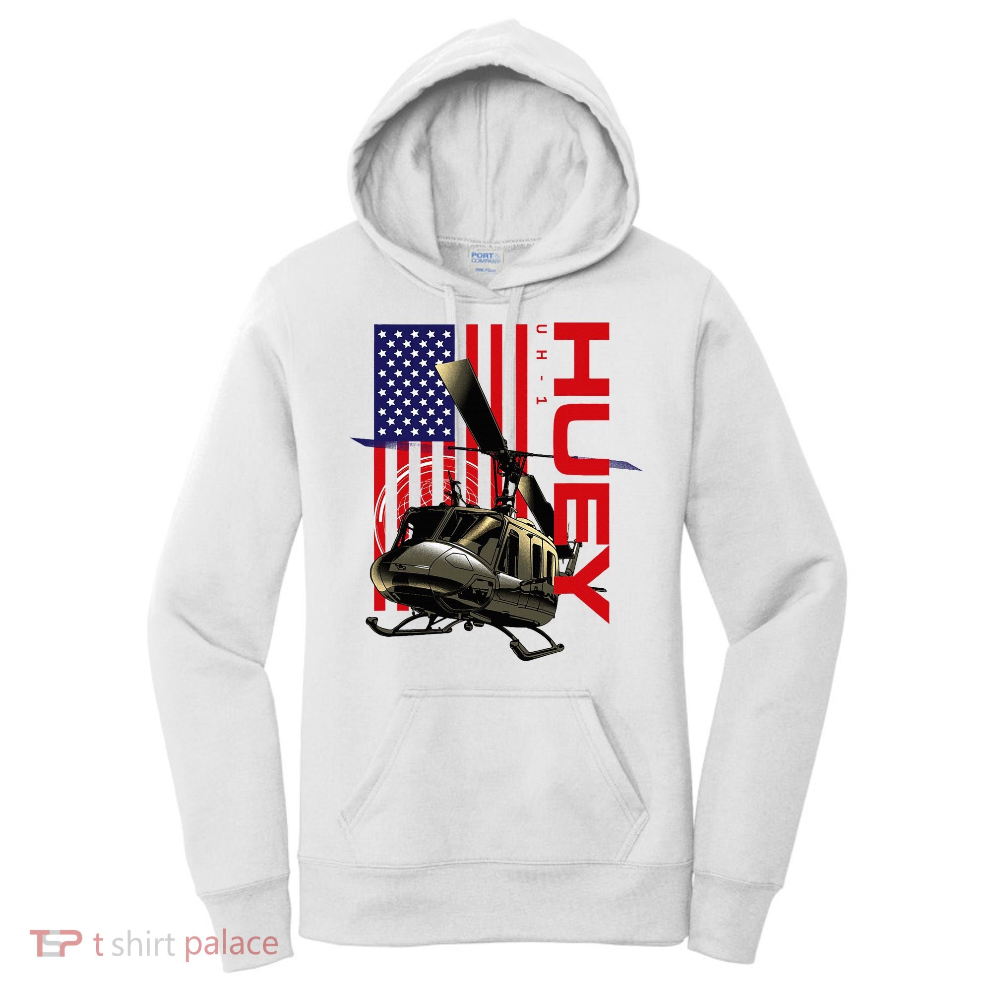 Huey Military Helicopter Airplane American Flag Women's Hoodie