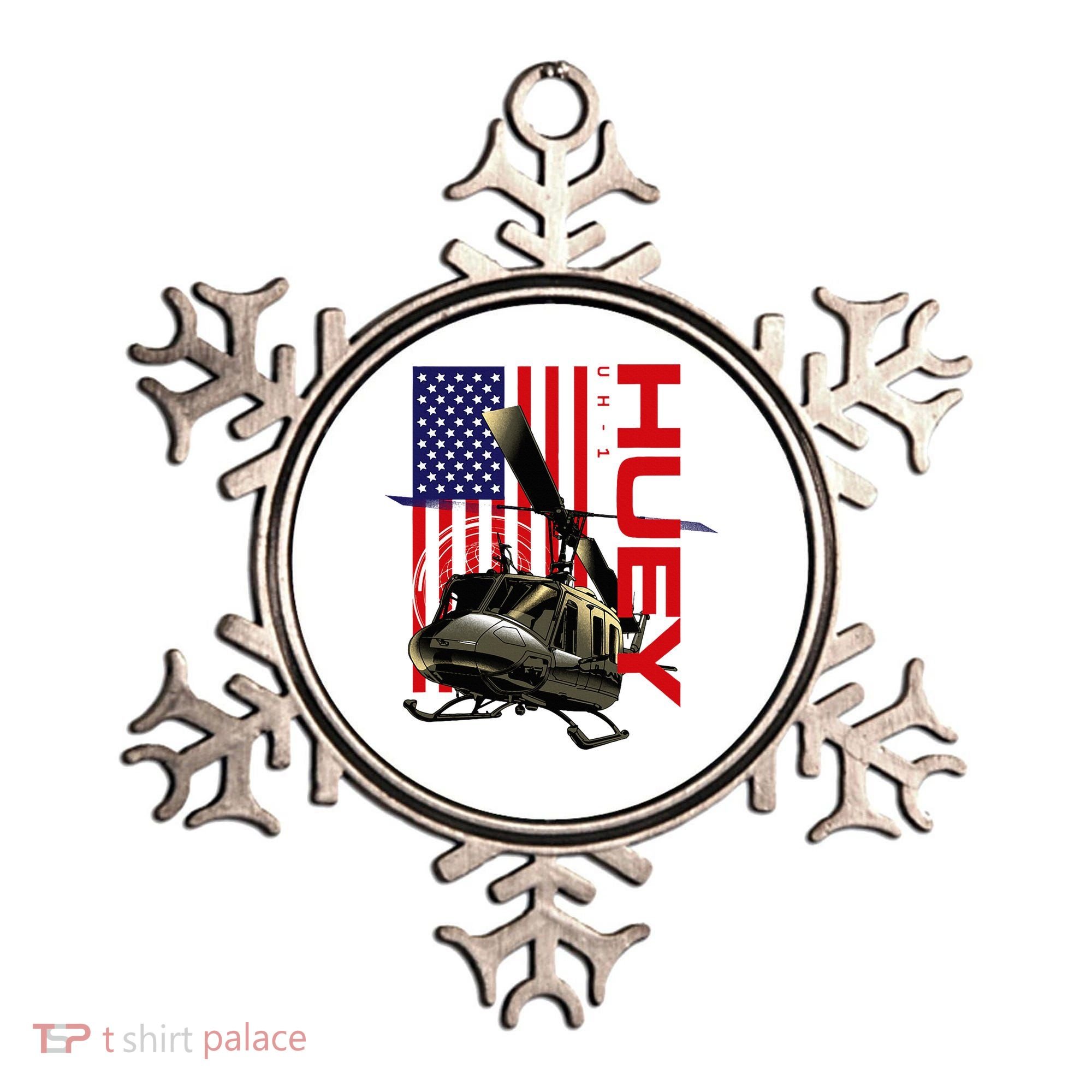 Huey Military Helicopter Airplane American Flag Ornament