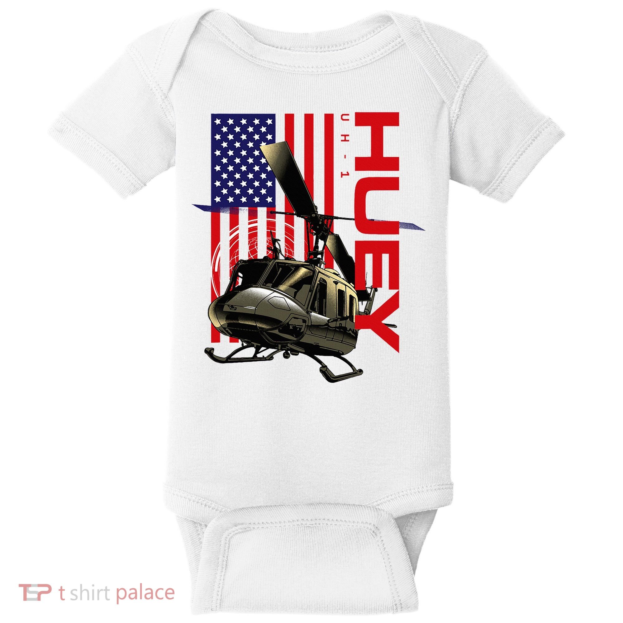 Huey Military Helicopter Airplane American Flag Baby Bodysuit