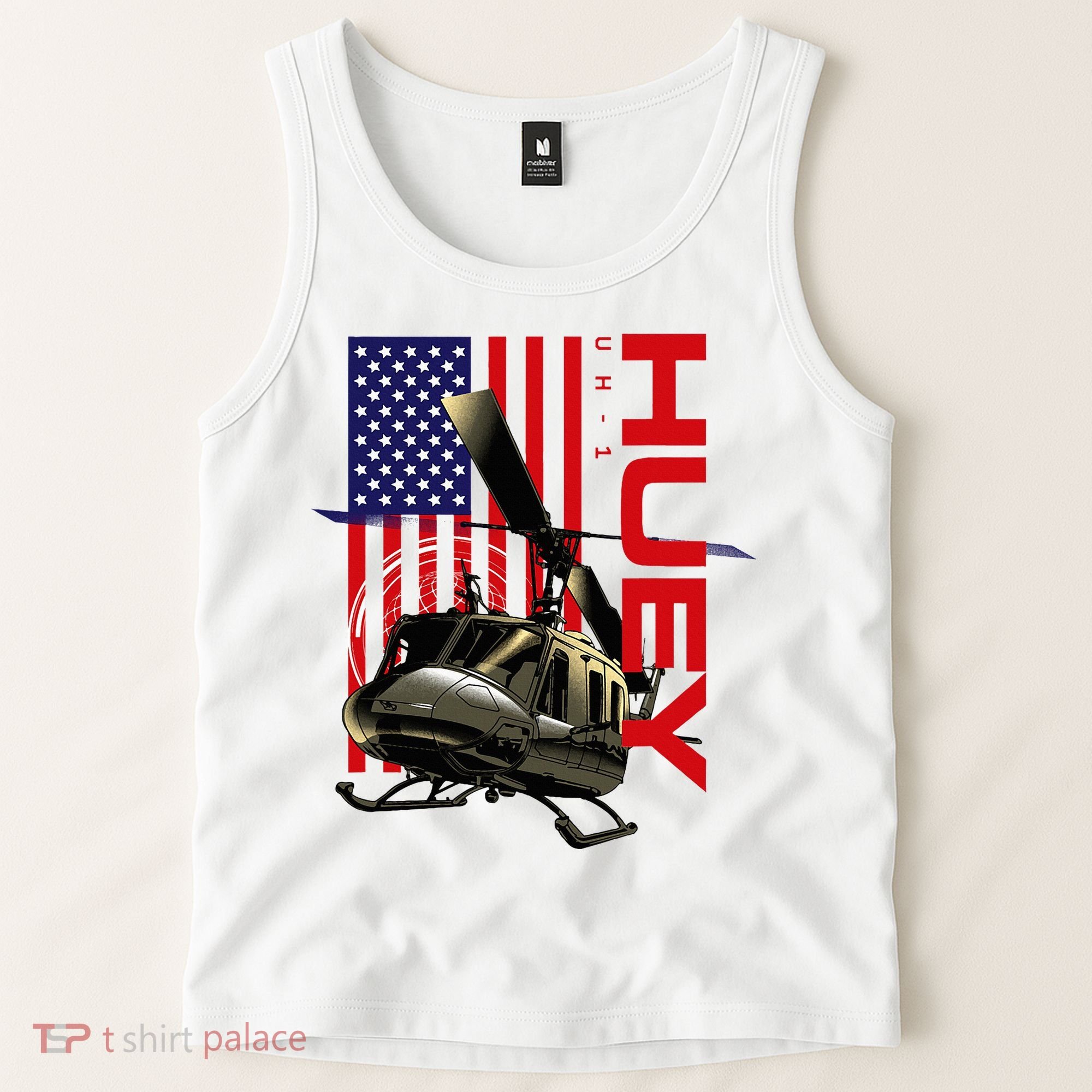 Huey Military Helicopter Airplane American Flag Tank Top