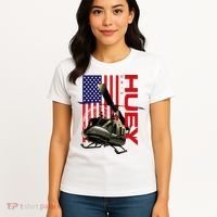 Huey Military Helicopter Airplane American Flag Women's T-Shirt thumb 4