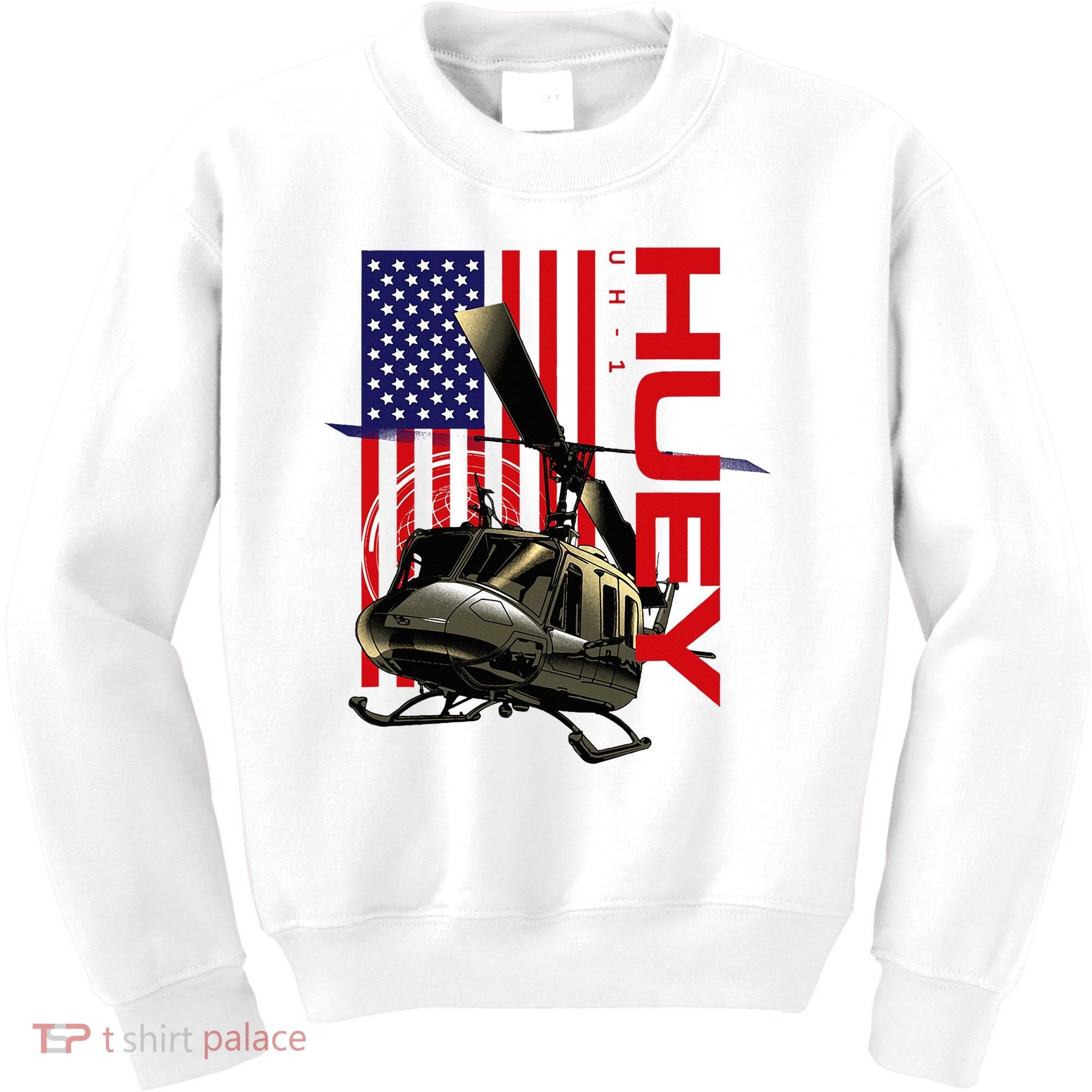 Huey Military Helicopter Airplane American Flag Kids Sweatshirt