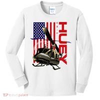 Huey Military Helicopter Airplane American Flag Kids Long Sleeve Shirt thumb 0