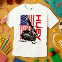 Huey Military Helicopter Airplane American Flag Kids T-Shirt thumb 3