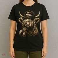 Hot Mess Highland Cow Funny T-Shirt thumb 4