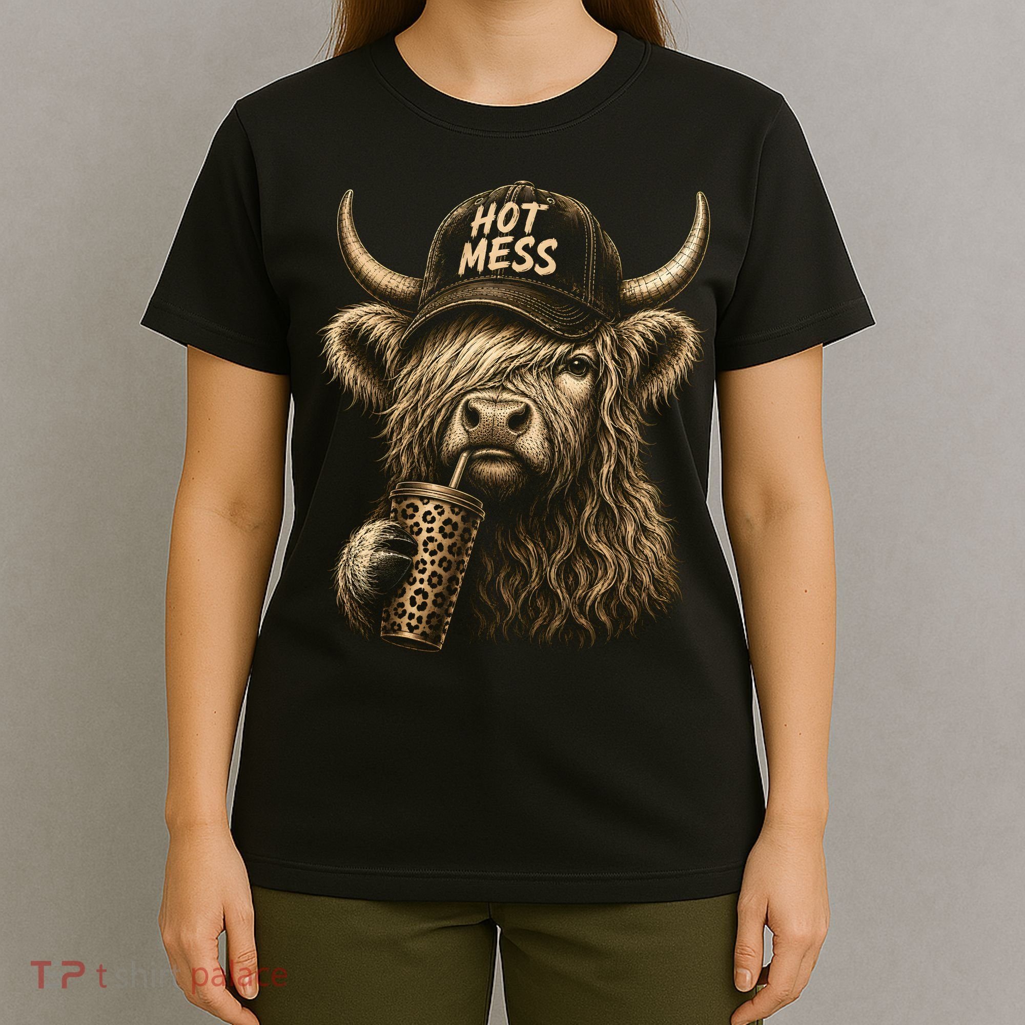 Hot Mess Highland Cow Funny T-Shirt