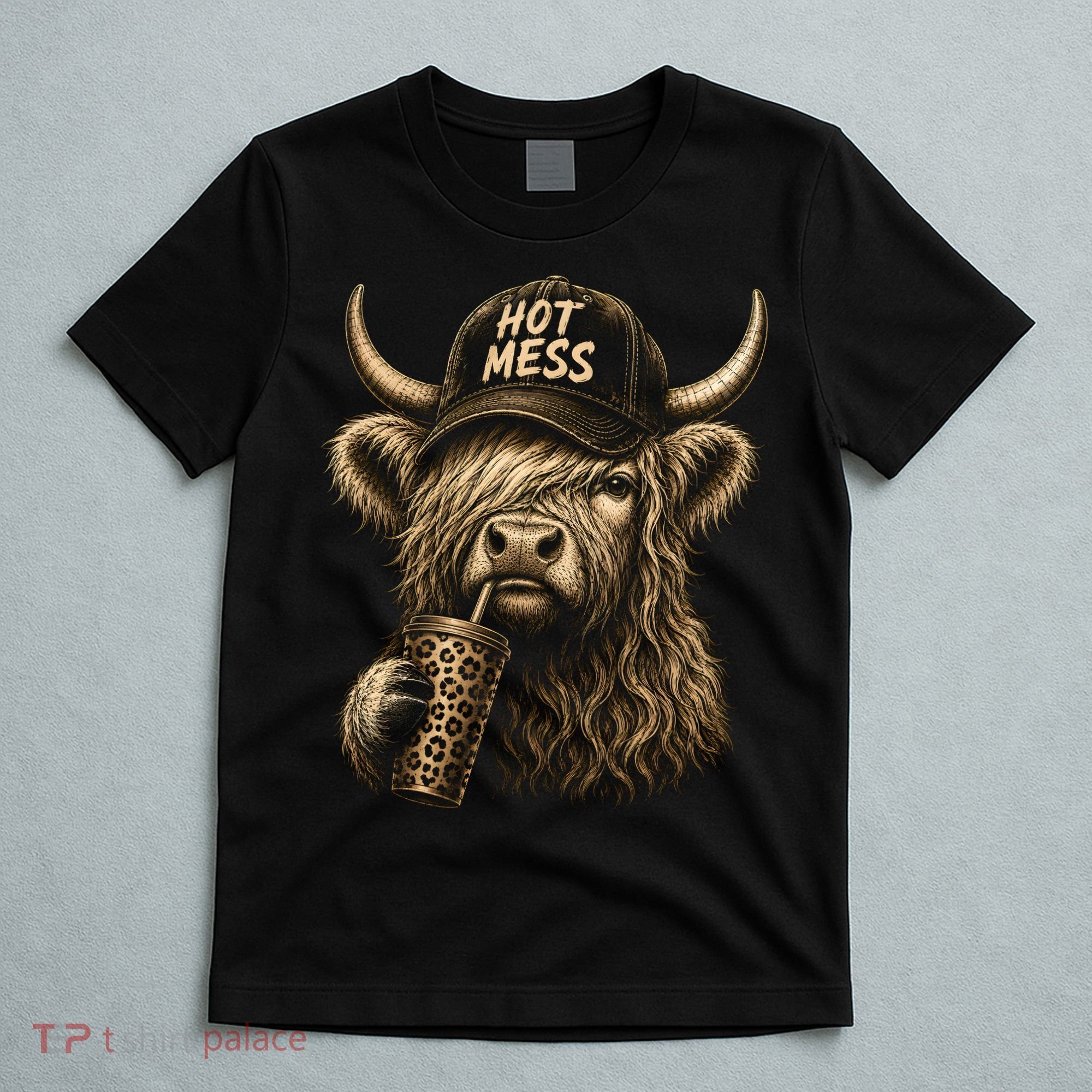 Hot Mess Highland Cow Funny T-Shirt