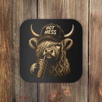 Hot Mess Highland Cow Funny Coaster