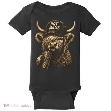 Hot Mess Highland Cow Funny Baby Bodysuit
