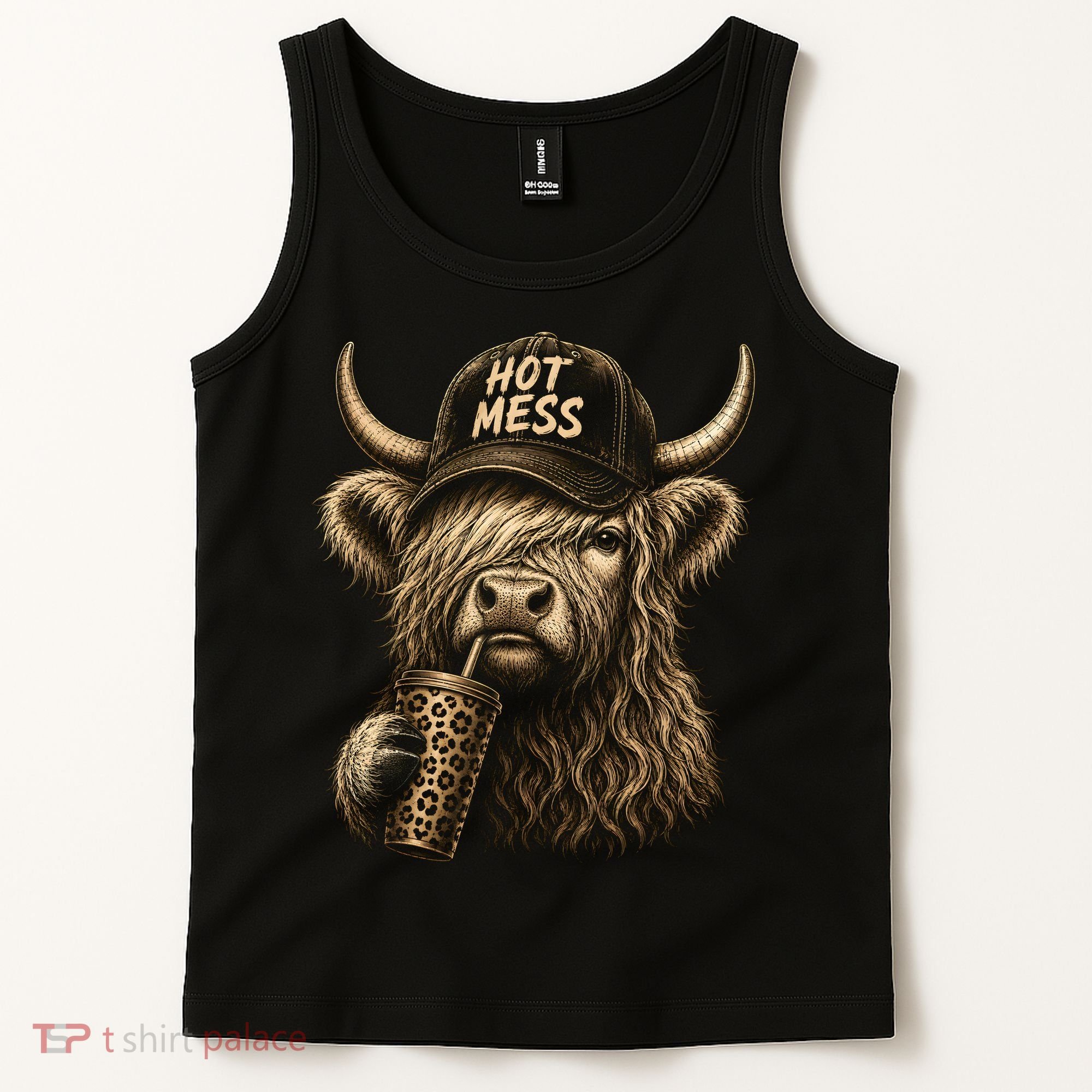 Hot Mess Highland Cow Funny Tank Top