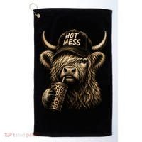 Hot Mess Highland Cow Funny Golf Towel thumb 0