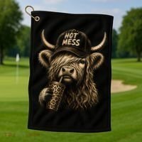 Hot Mess Highland Cow Funny Golf Towel thumb 1