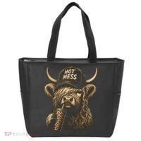 Hot Mess Highland Cow Funny Tote Bag thumb 0