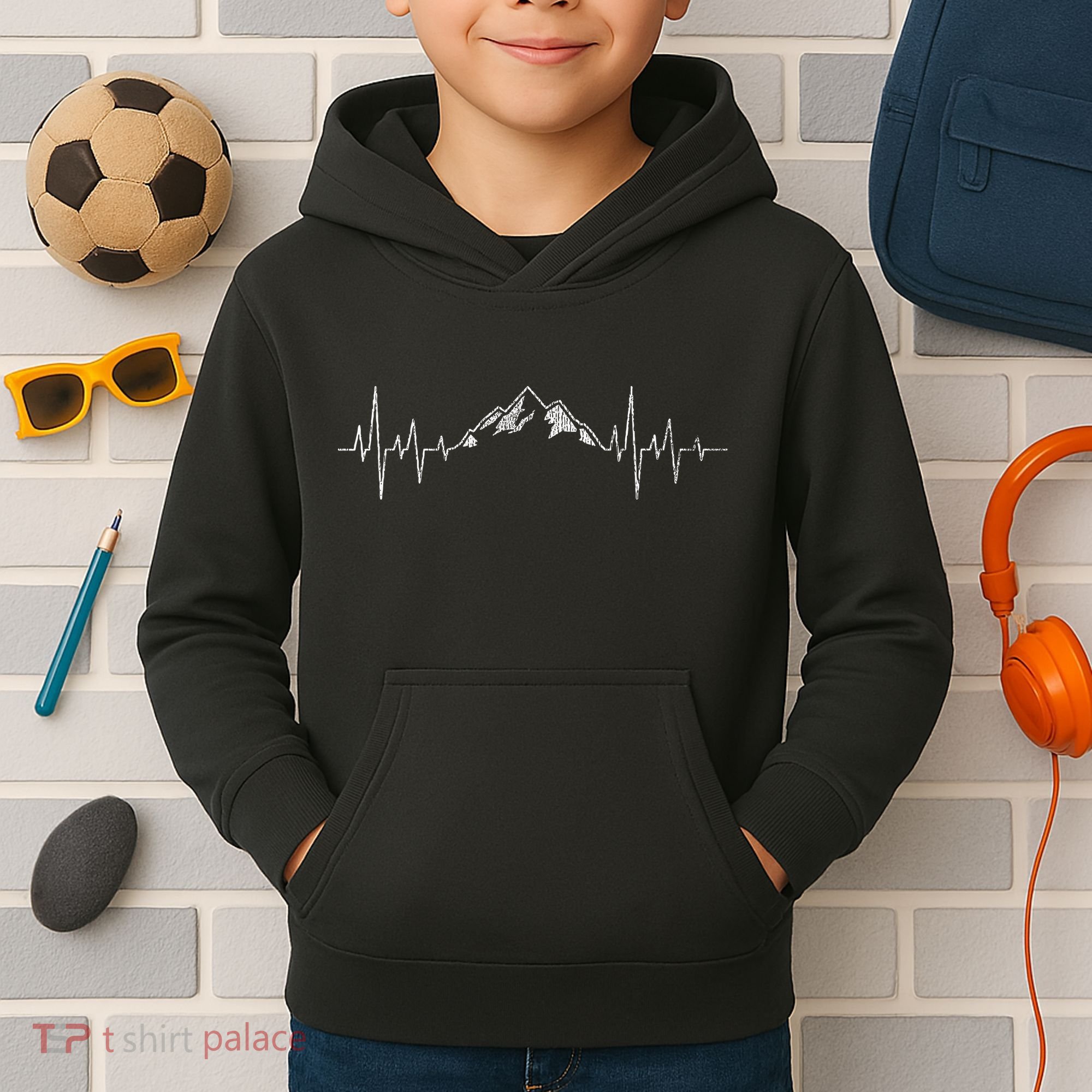 Hiking Mountains Heartbeat Hiker Adventures Kids Hoodie