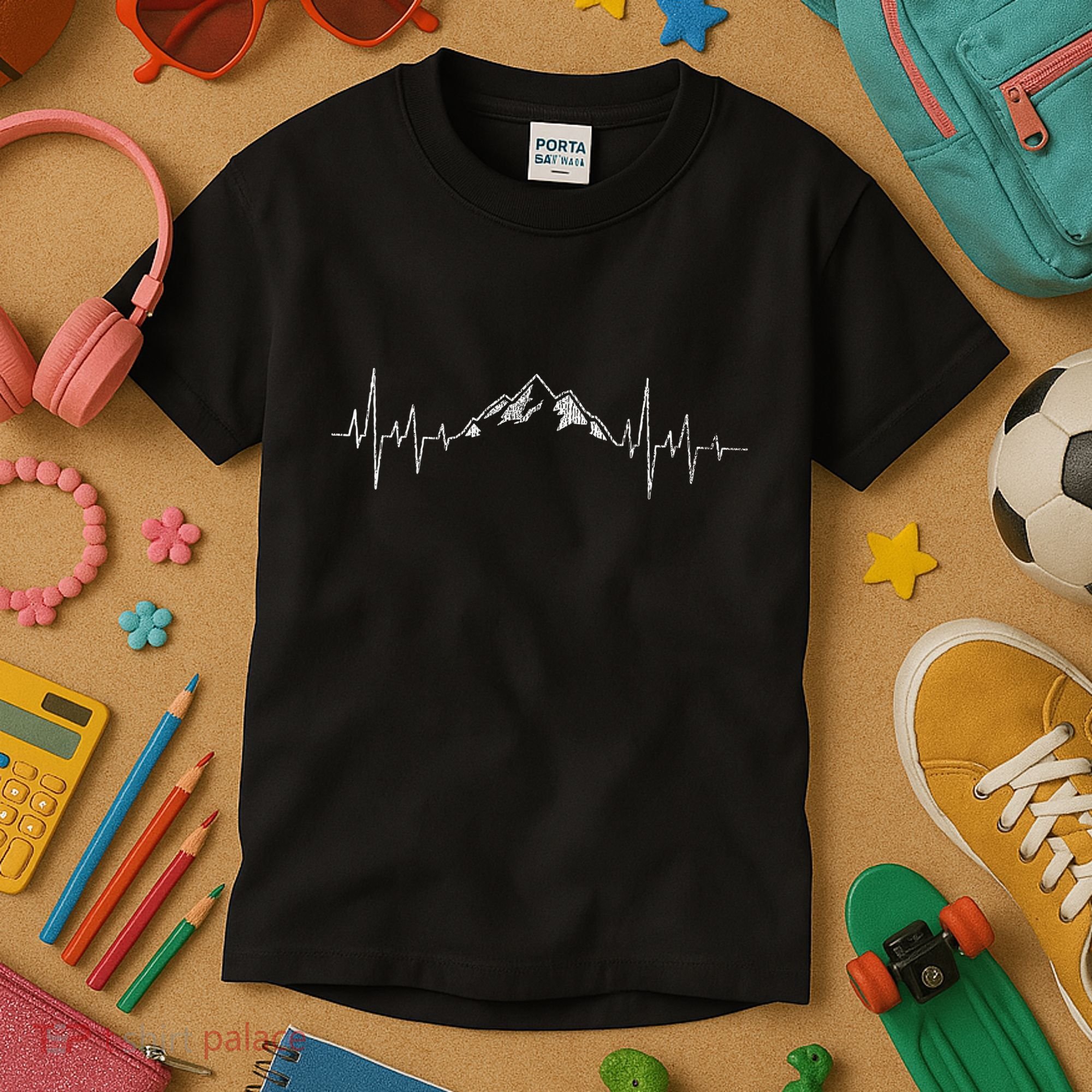 Hiking Mountains Heartbeat Hiker Adventures Kids T-Shirt