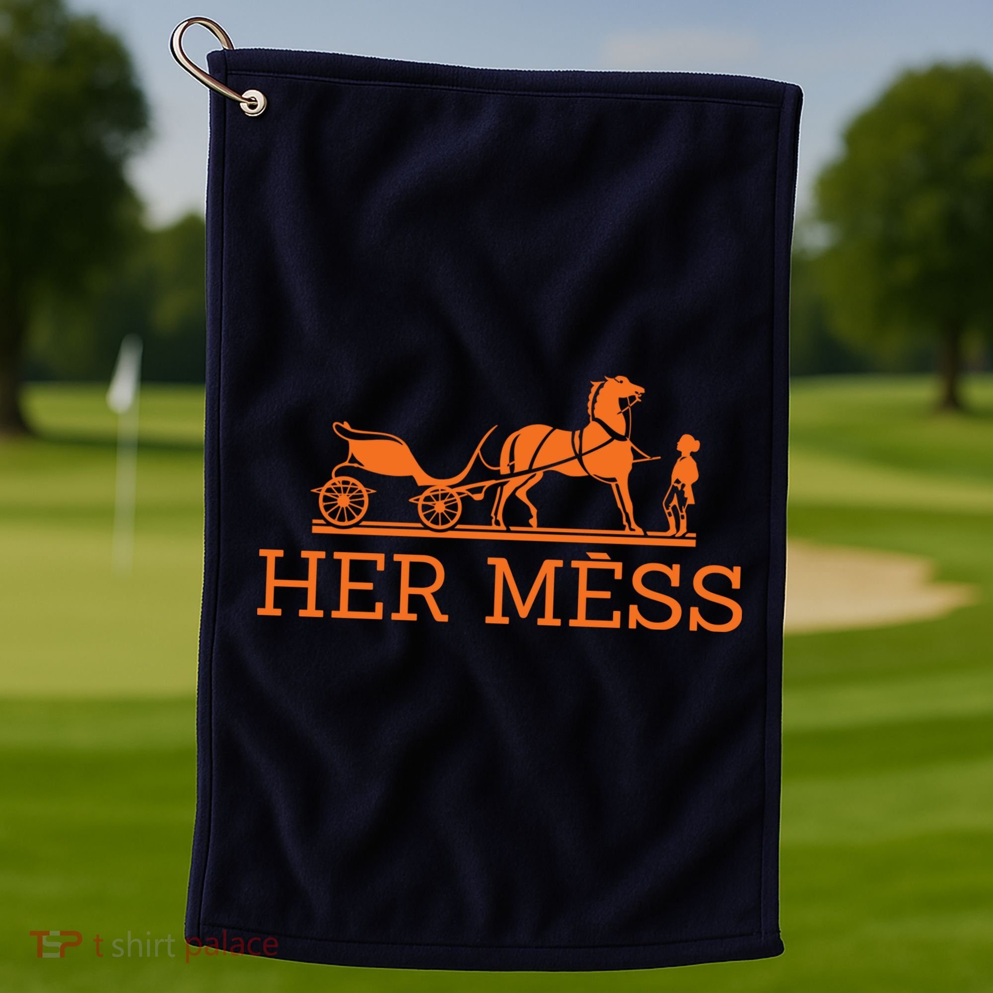 Her Mess Horse Carriage Funny Golf Towel