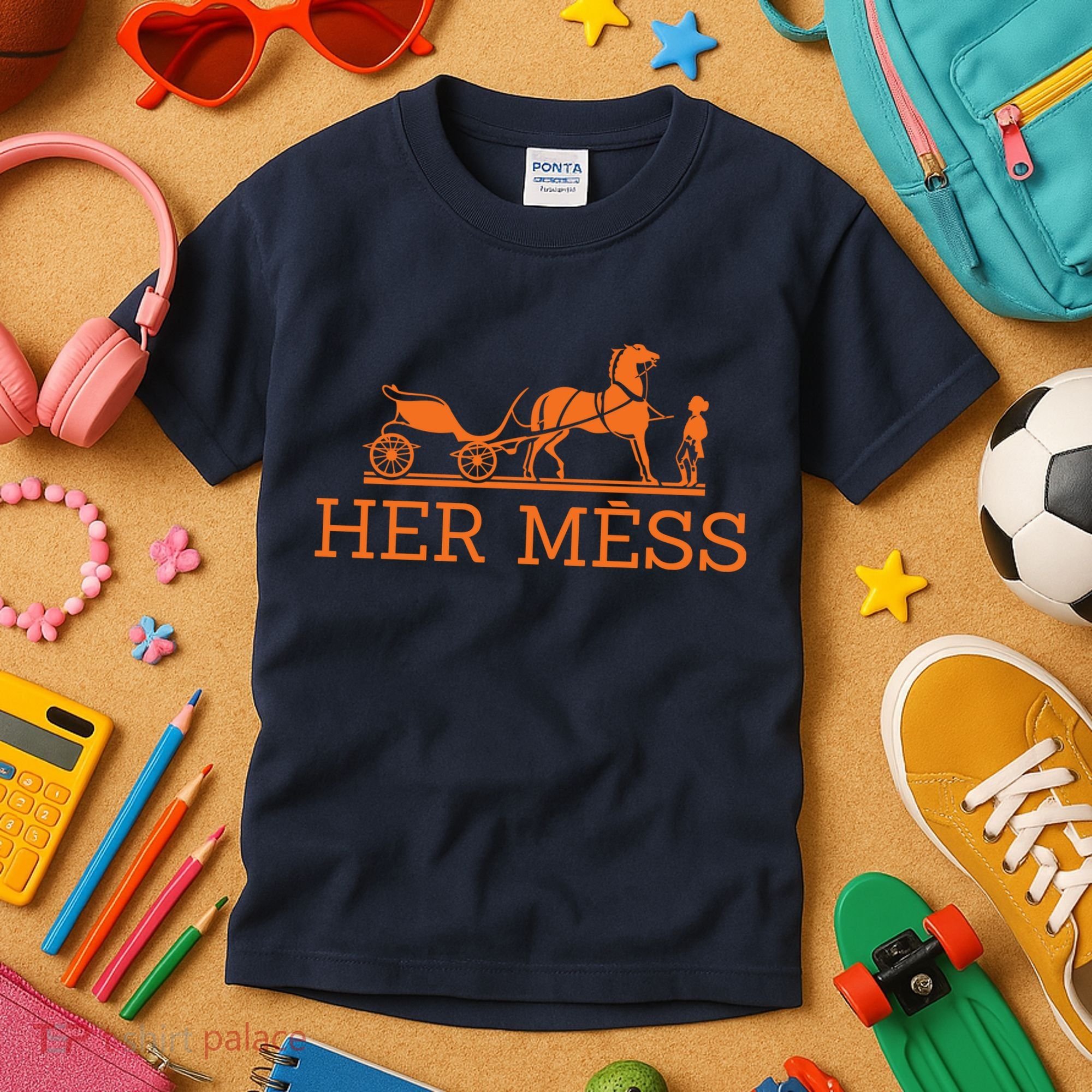 Her Mess Horse Carriage Funny Kids T-Shirt