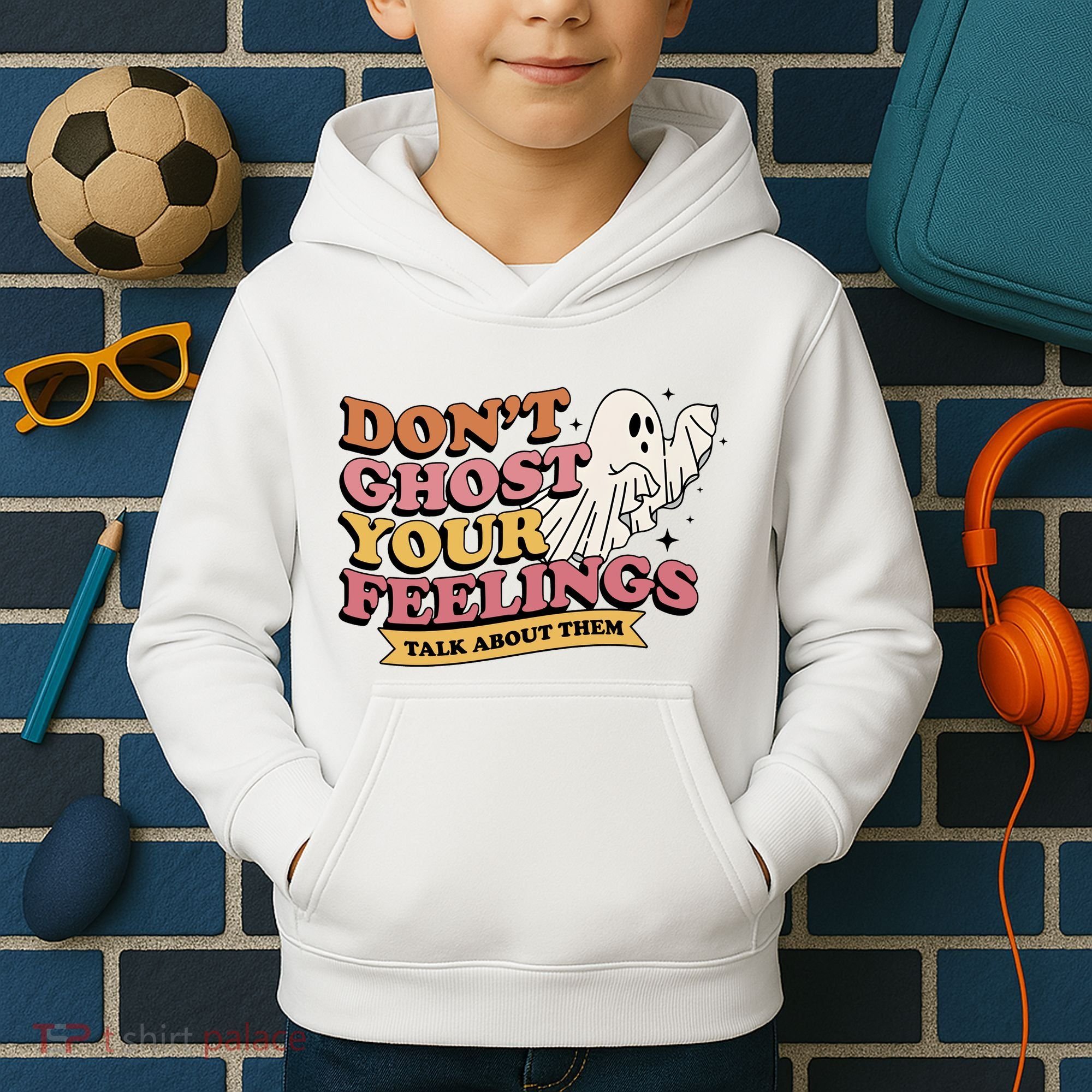 Halloween Mental Health Dont Ghost Your Feelings Kids Hoodie