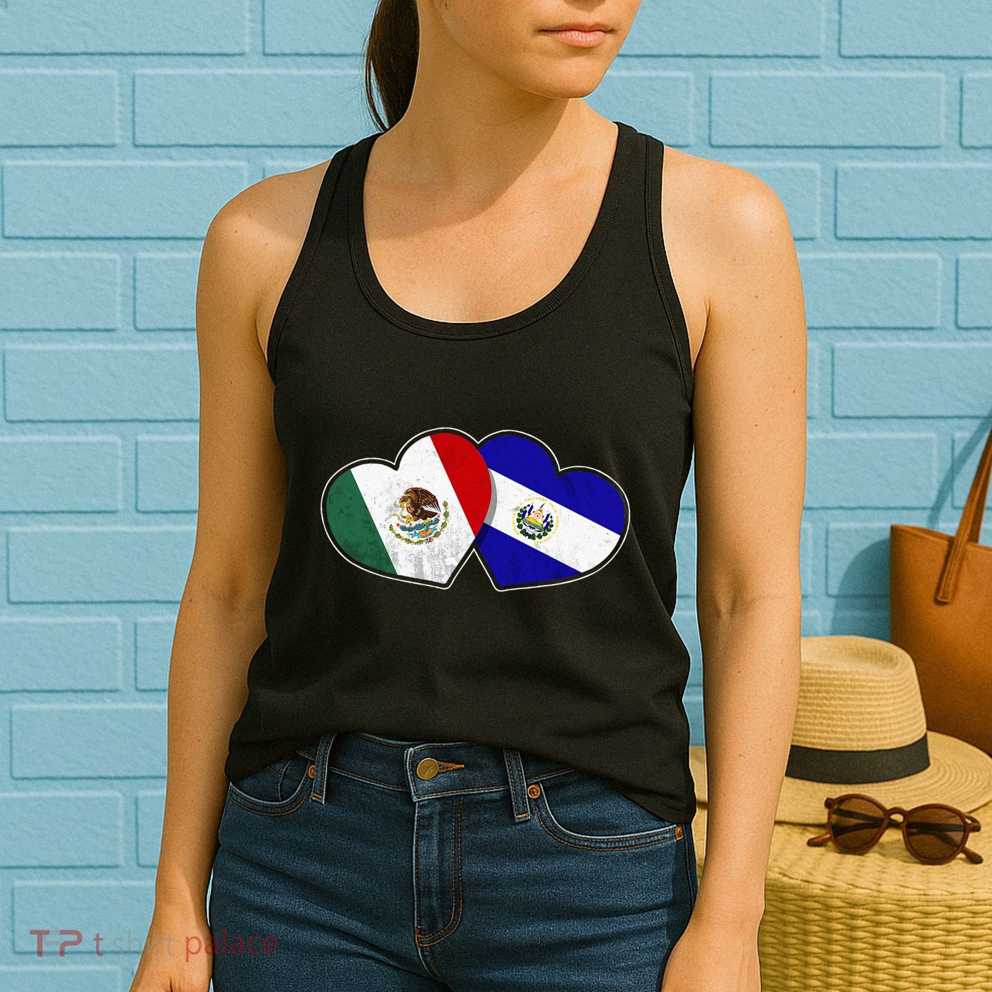 Half Mexican Half Salvadorian Flag Heart Mexico El Salvador Women's Tank Top