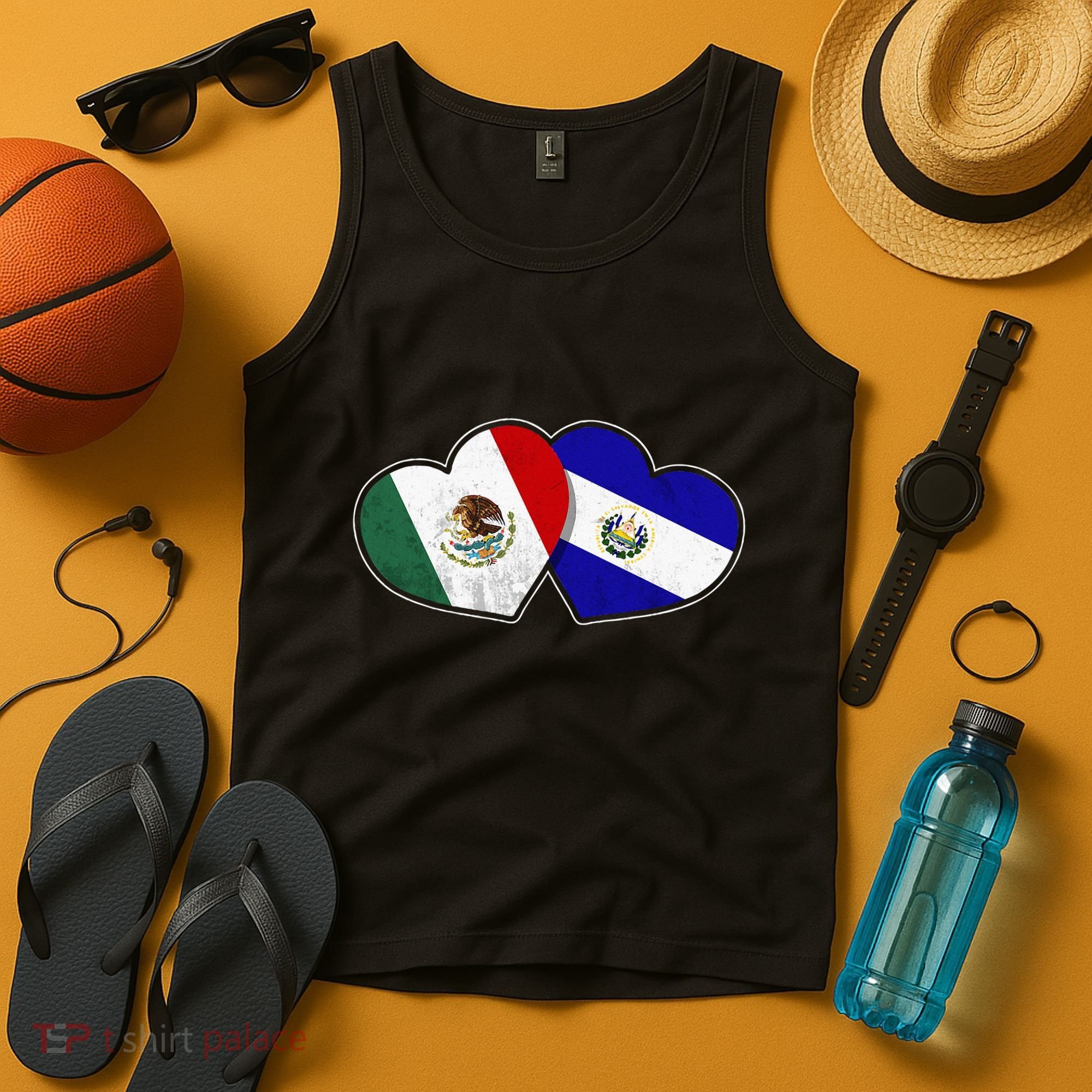 Half Mexican Half Salvadorian Flag Heart Mexico El Salvador Tank Top