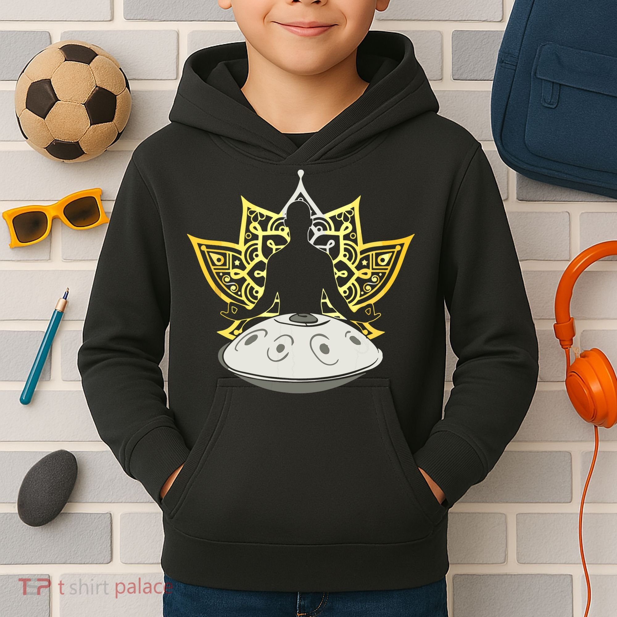 Handpan Musical Instrument Mindfulness Yoga Meditation Kids Hoodie