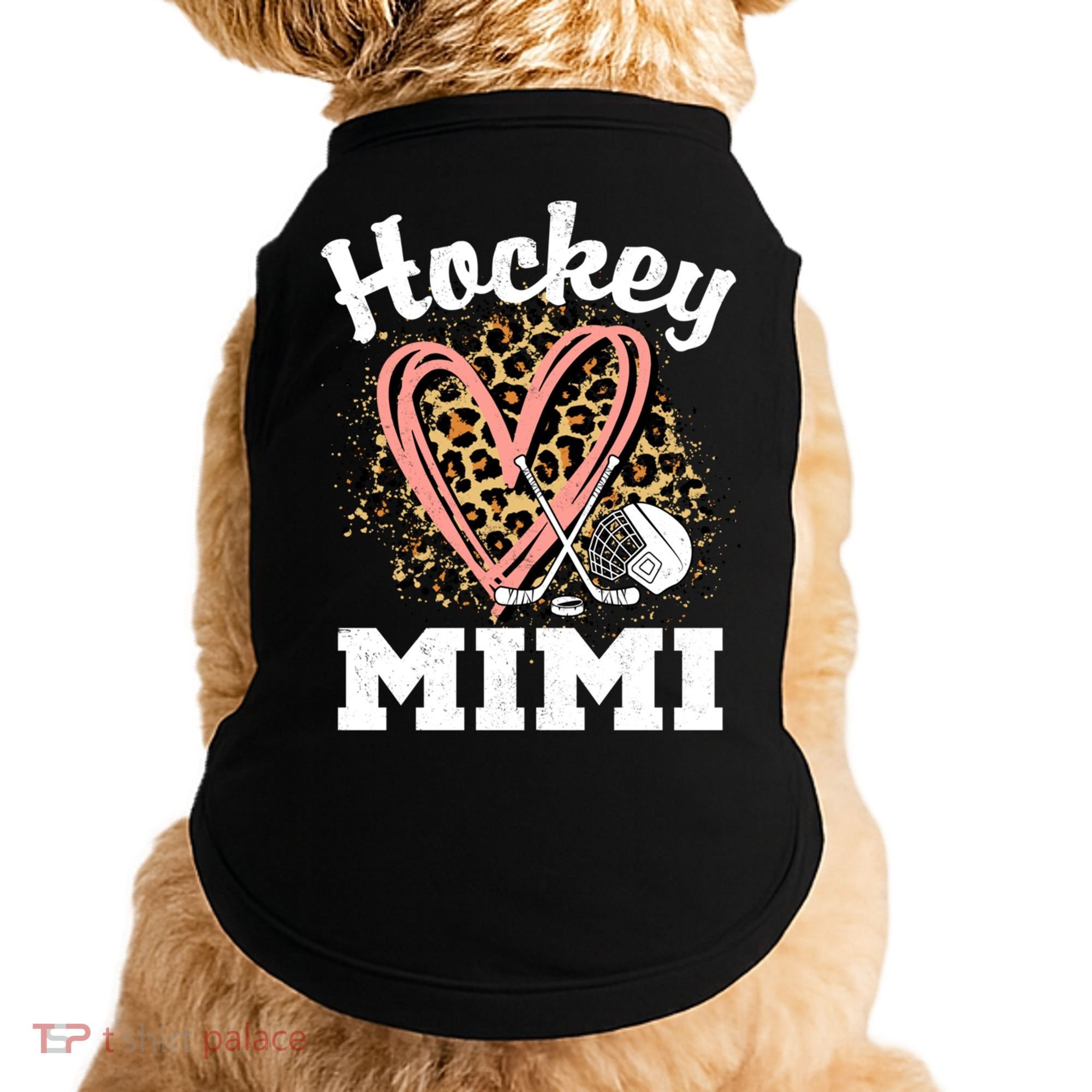 Hockey Mimi Leopard Heart Ice Hockey Grandma Great Gift Doggie Tank
