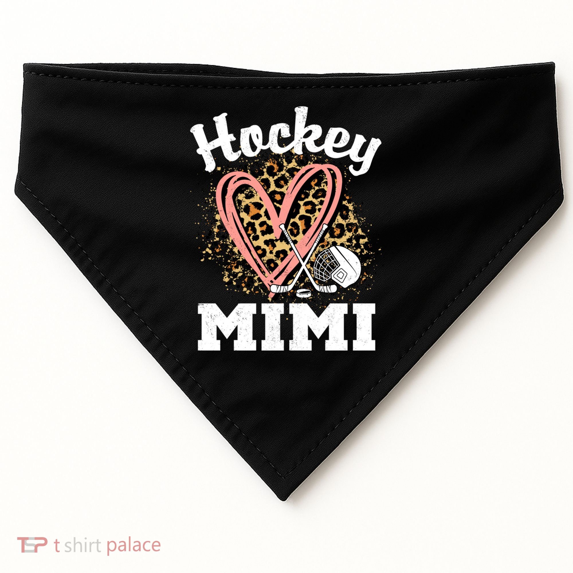 Hockey Mimi Leopard Heart Ice Hockey Grandma Great Gift USA-Made Doggie Bandana
