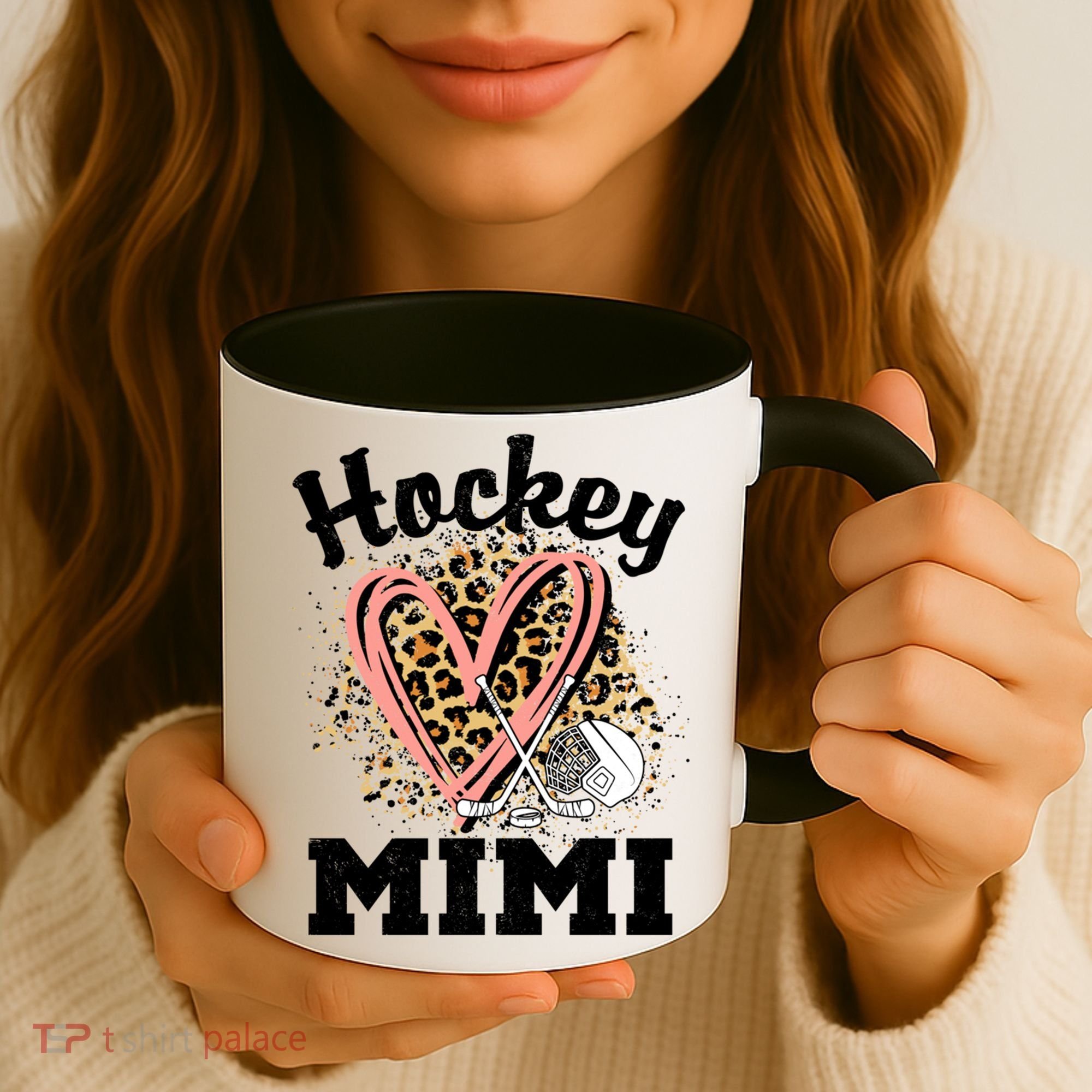 Hockey Mimi Leopard Heart Ice Hockey Grandma Great Gift Coffee Mug