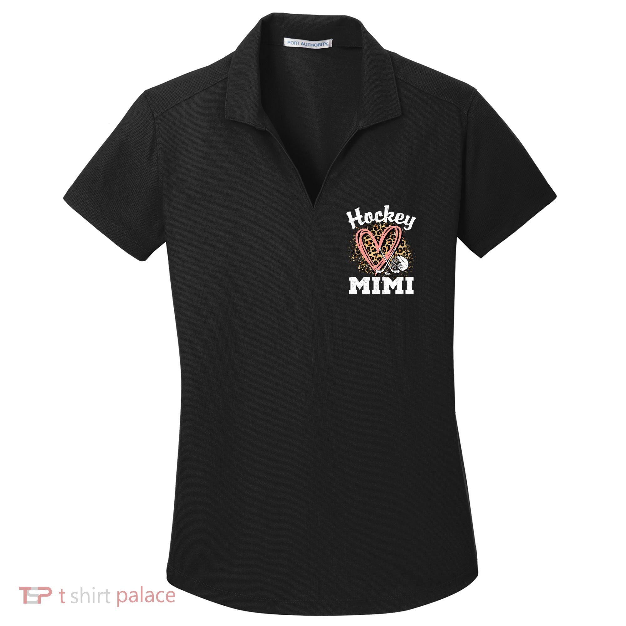 Hockey Mimi Leopard Heart Ice Hockey Grandma Great Gift Women's Dry Zone Grid Polo