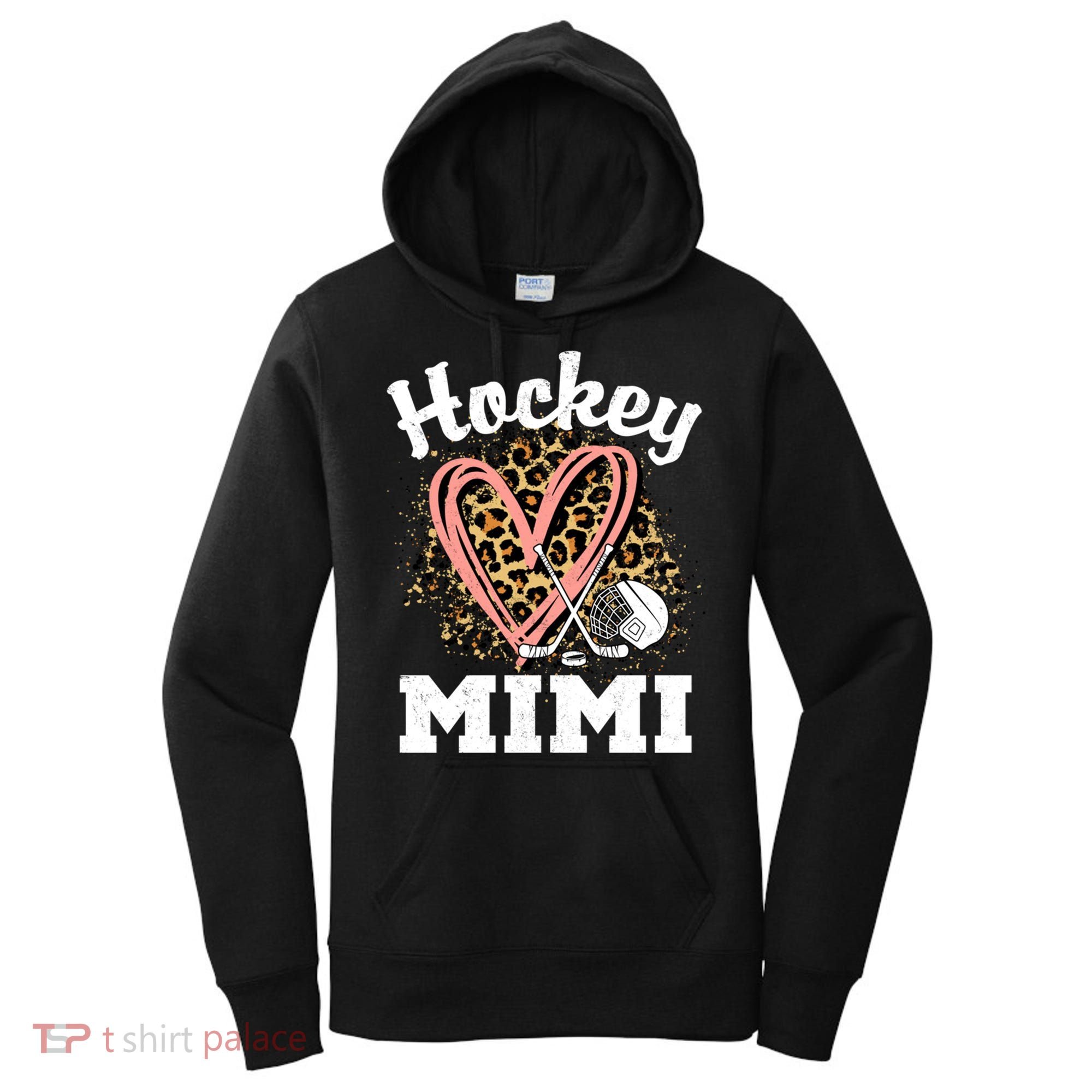 Hockey Mimi Leopard Heart Ice Hockey Grandma Great Gift Women's Hoodie