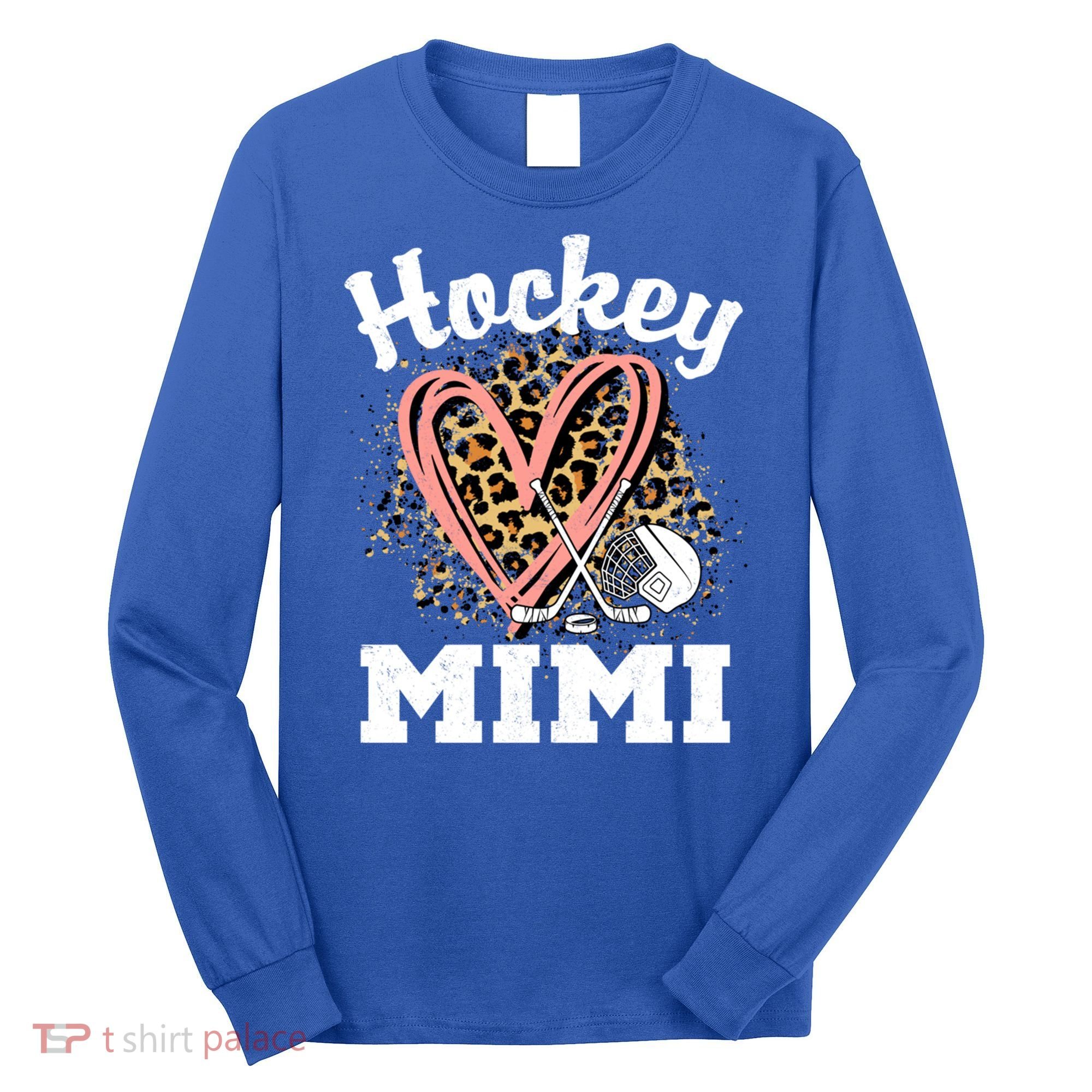 Hockey Mimi Leopard Heart Ice Hockey Grandma Great Gift Long Sleeve Shirt
