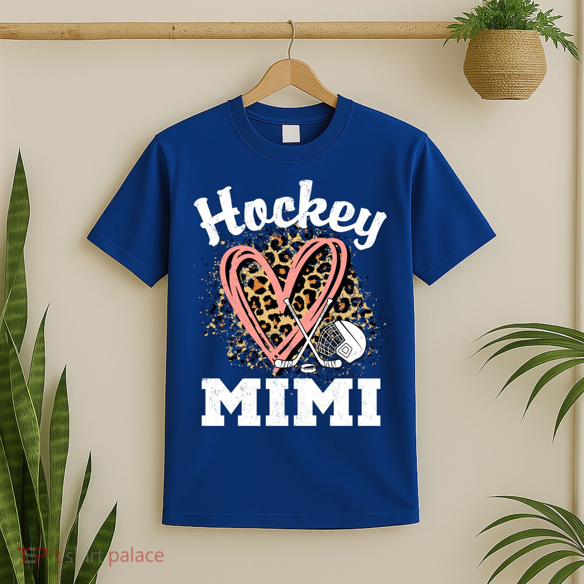 Hockey Mimi Leopard Heart Ice Hockey Grandma Great Gift T-Shirt