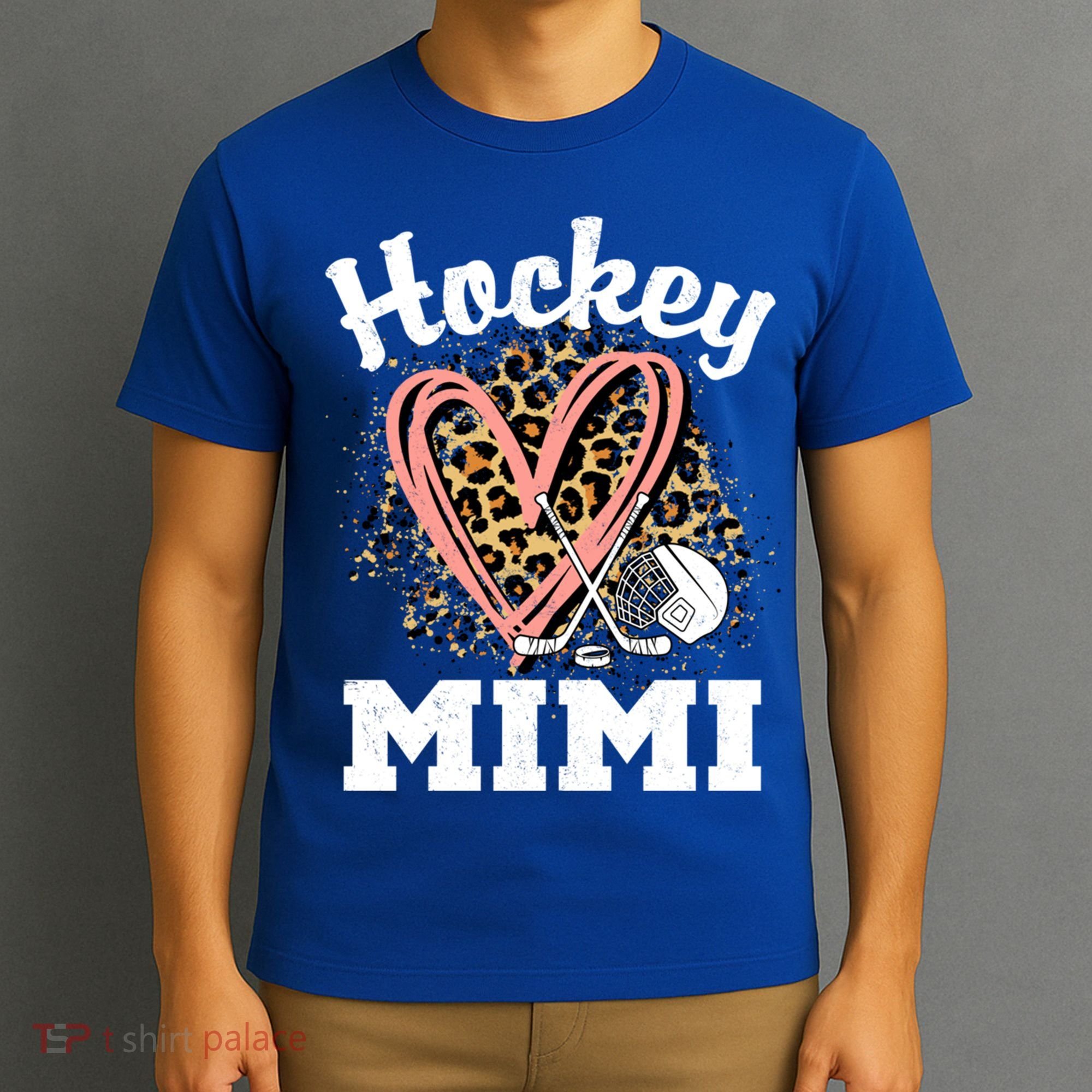 Hockey Mimi Leopard Heart Ice Hockey Grandma Great Gift T-Shirt