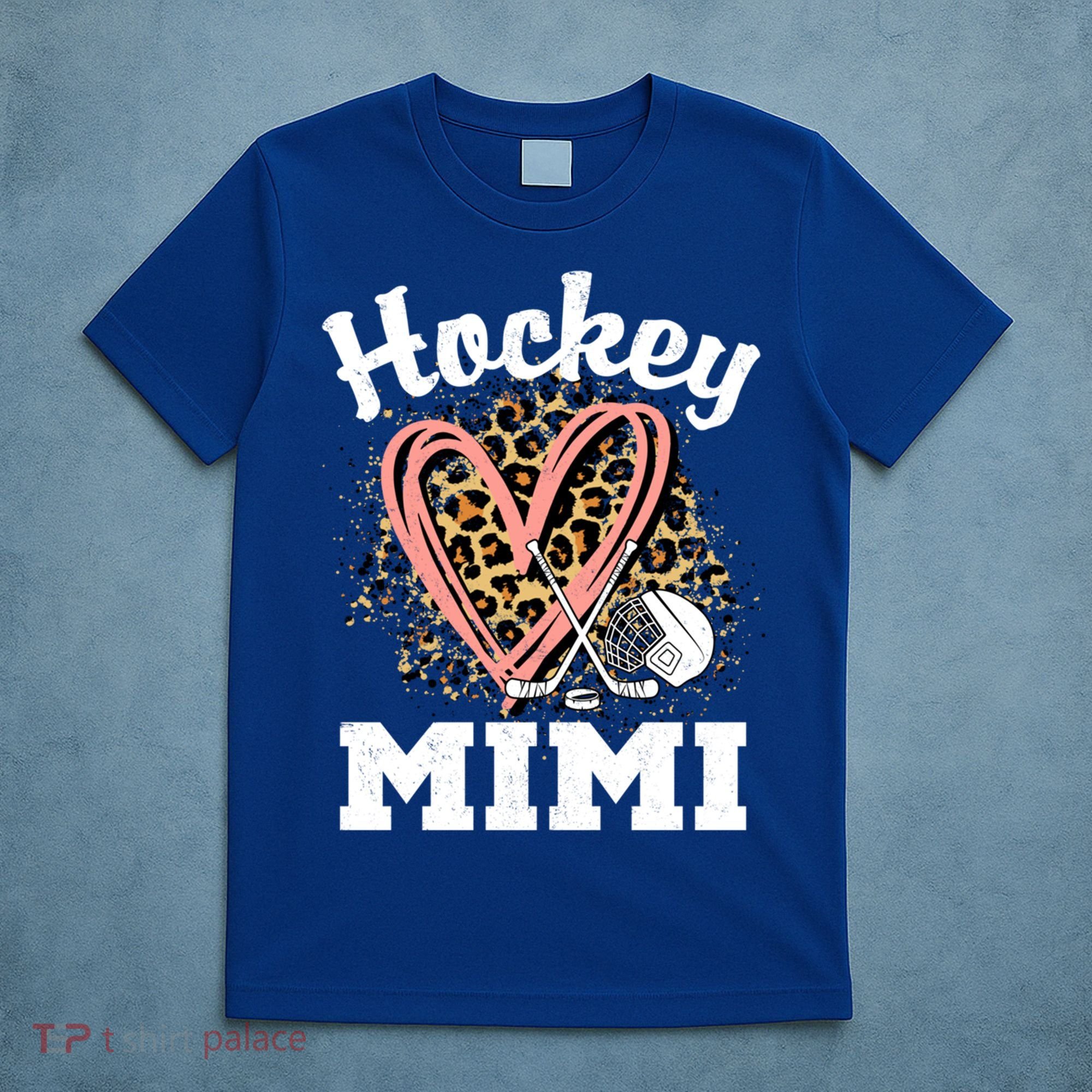 Hockey Mimi Leopard Heart Ice Hockey Grandma Great Gift T-Shirt