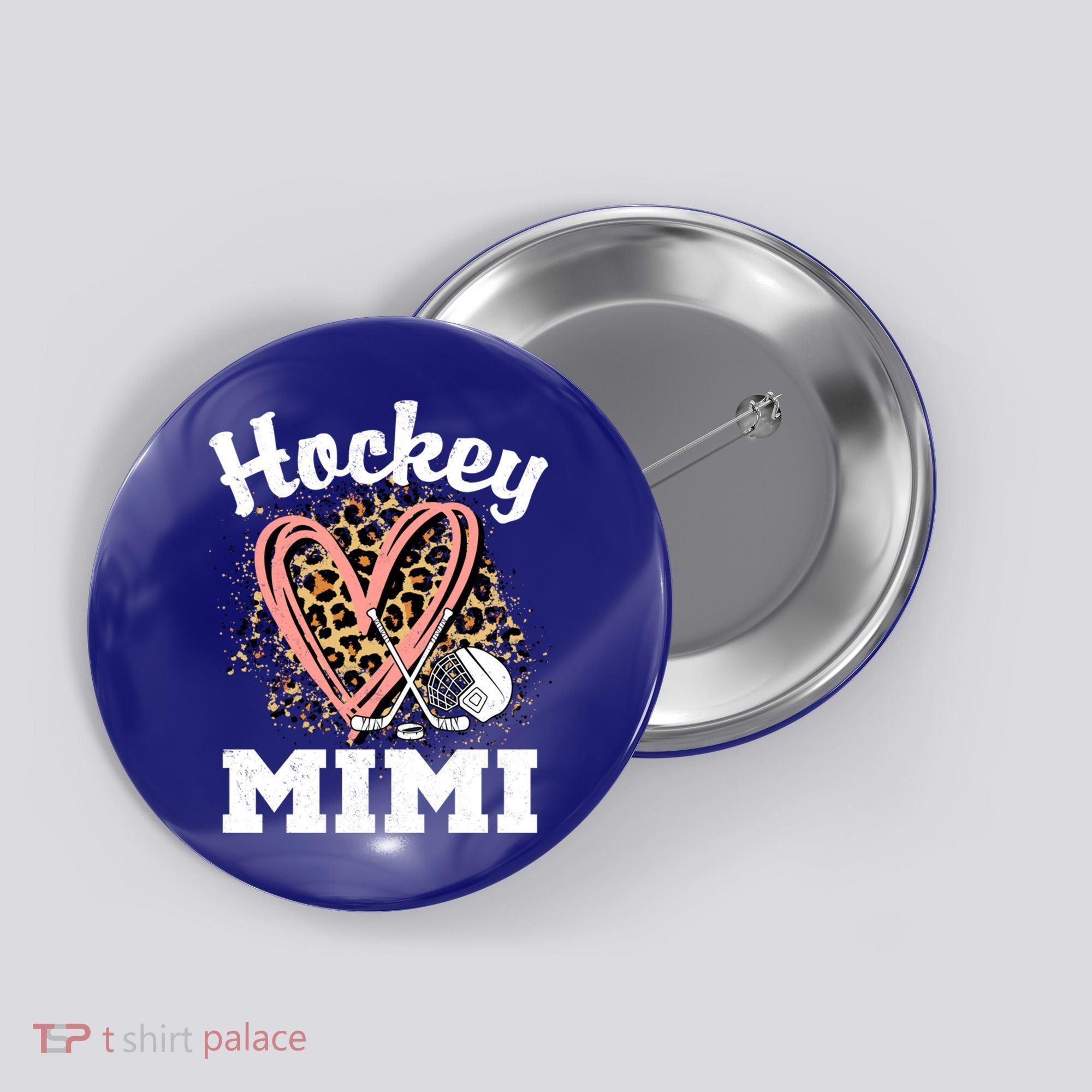 Hockey Mimi Leopard Heart Ice Hockey Grandma Great Gift Button