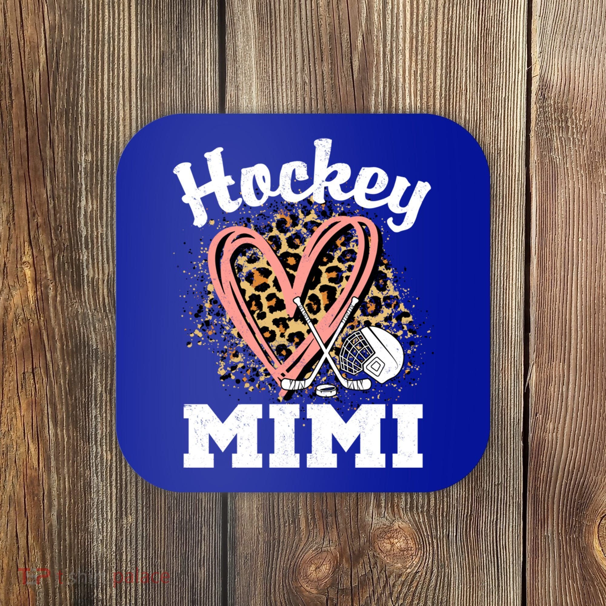 Hockey Mimi Leopard Heart Ice Hockey Grandma Great Gift Coaster
