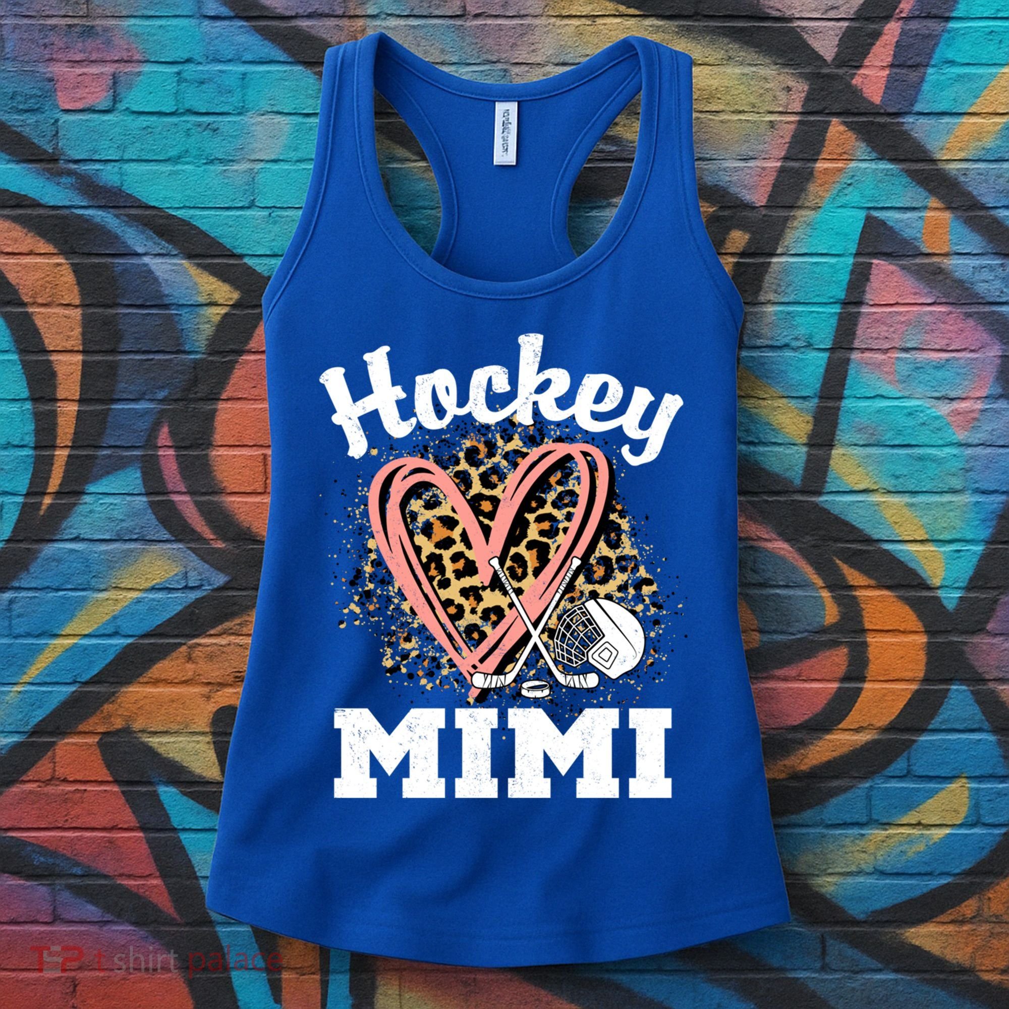 Hockey Mimi Leopard Heart Ice Hockey Grandma Great Gift Women's Tank Top
