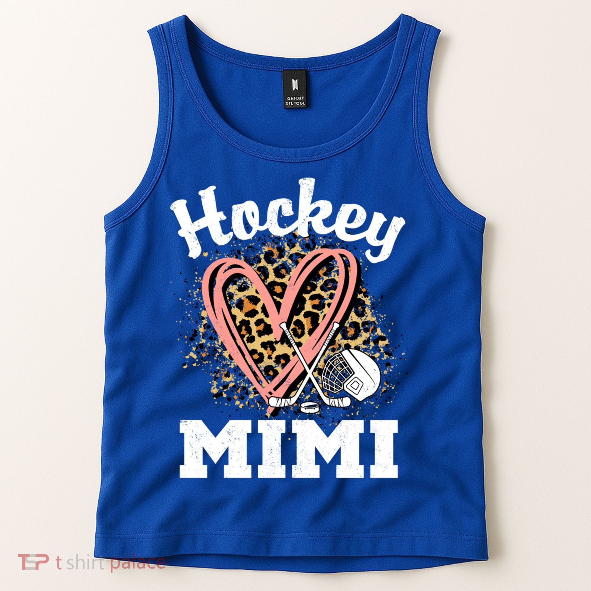 Hockey Mimi Leopard Heart Ice Hockey Grandma Great Gift Tank Top
