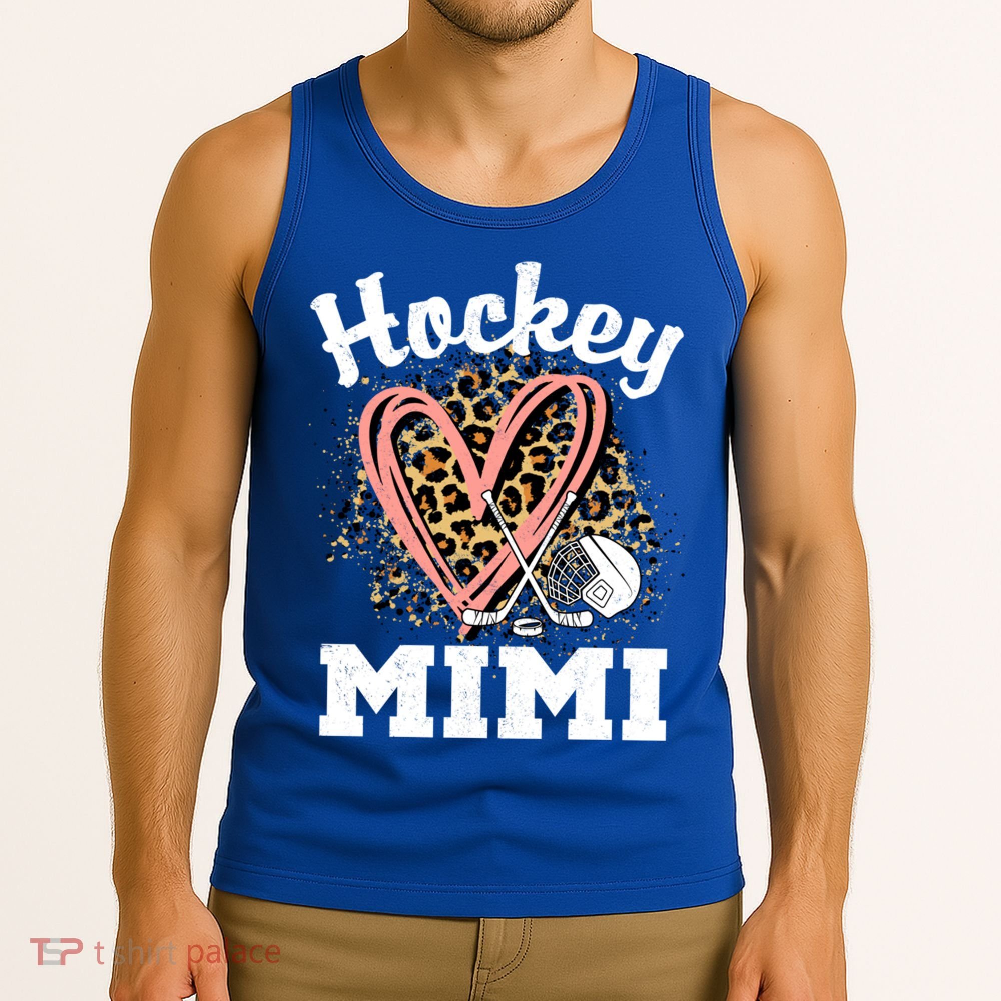 Hockey Mimi Leopard Heart Ice Hockey Grandma Great Gift Tank Top