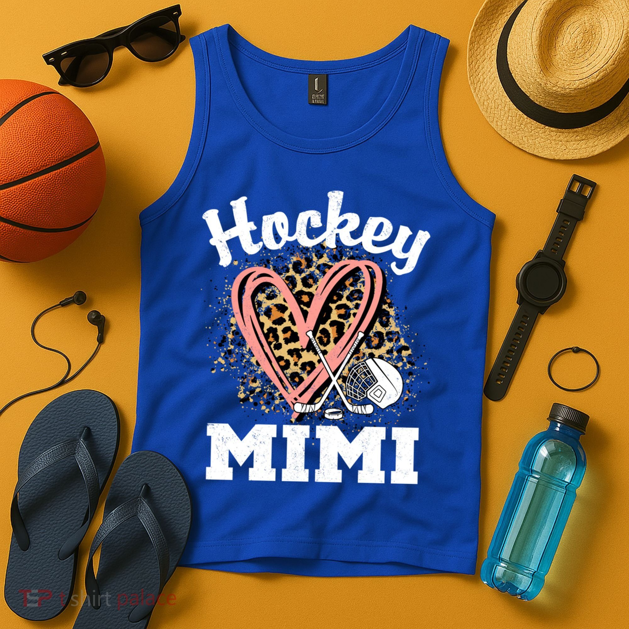 Hockey Mimi Leopard Heart Ice Hockey Grandma Great Gift Tank Top