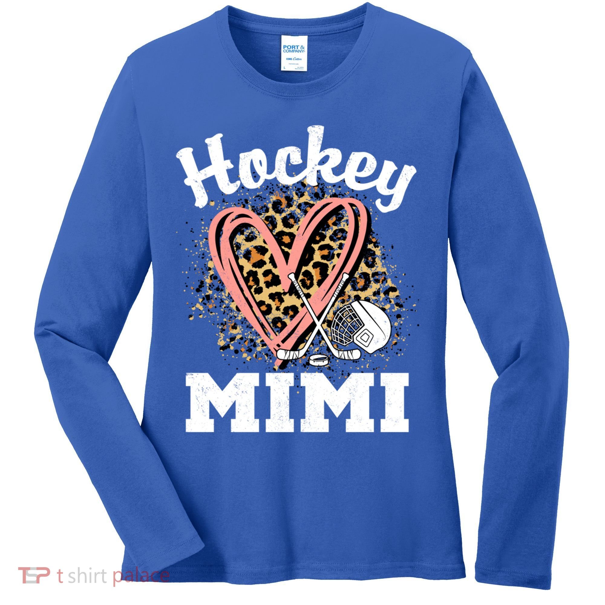 Hockey Mimi Leopard Heart Ice Hockey Grandma Great Gift Women's Long Sleeve Shirt