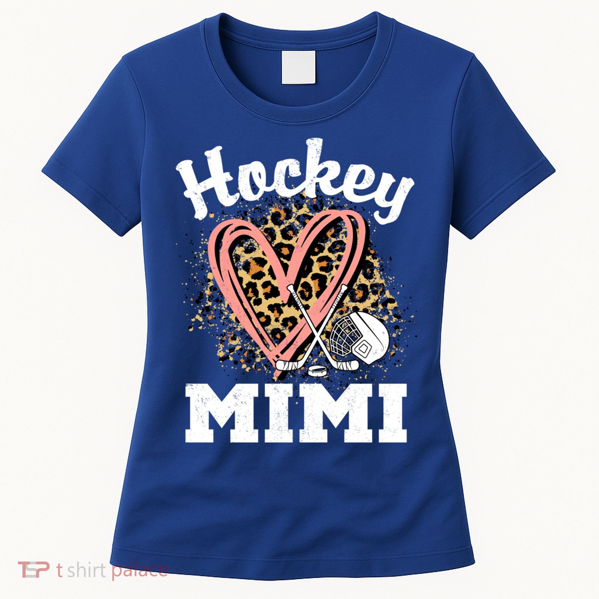 Hockey Mimi Leopard Heart Ice Hockey Grandma Great Gift Women's T-Shirt