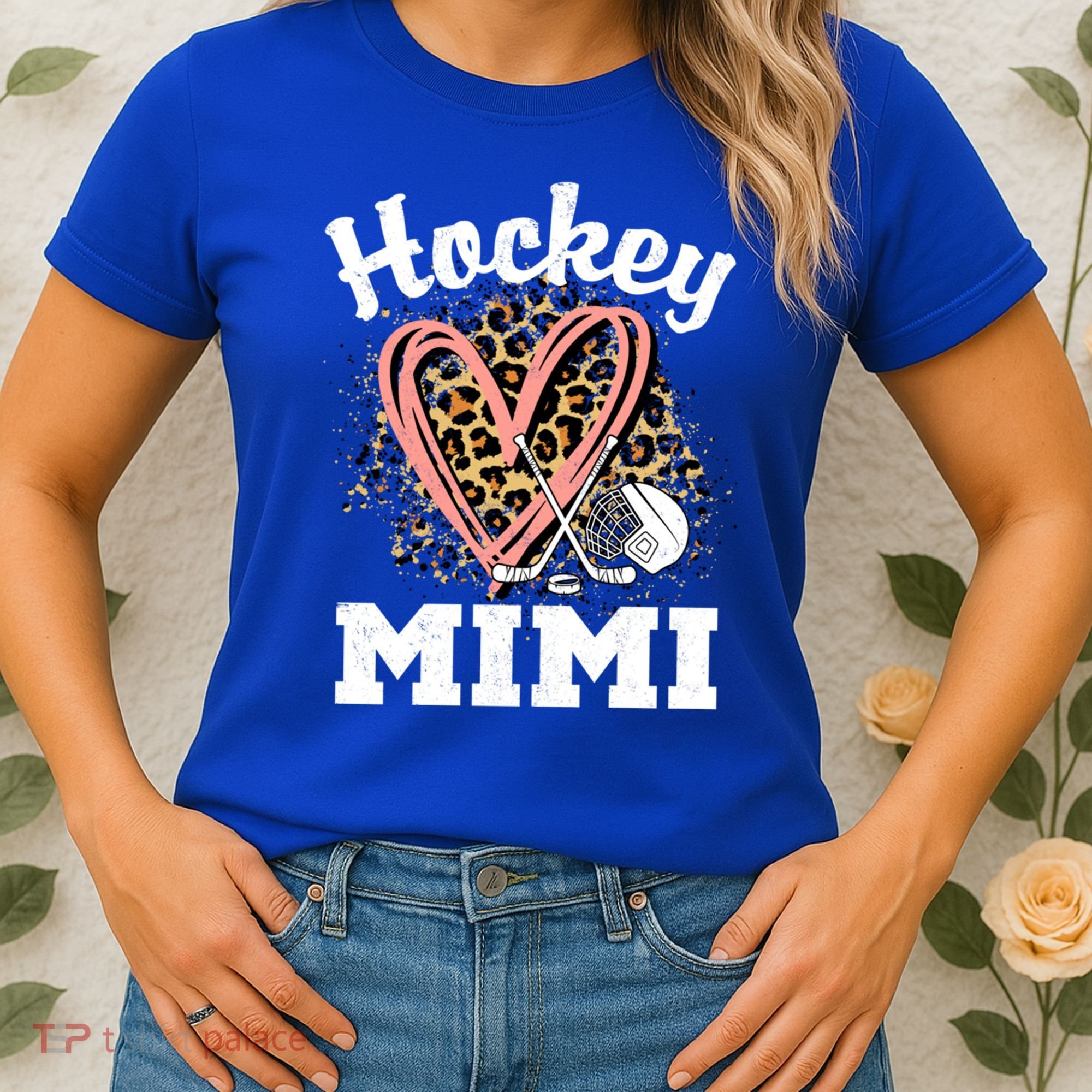 Hockey Mimi Leopard Heart Ice Hockey Grandma Great Gift Women's T-Shirt