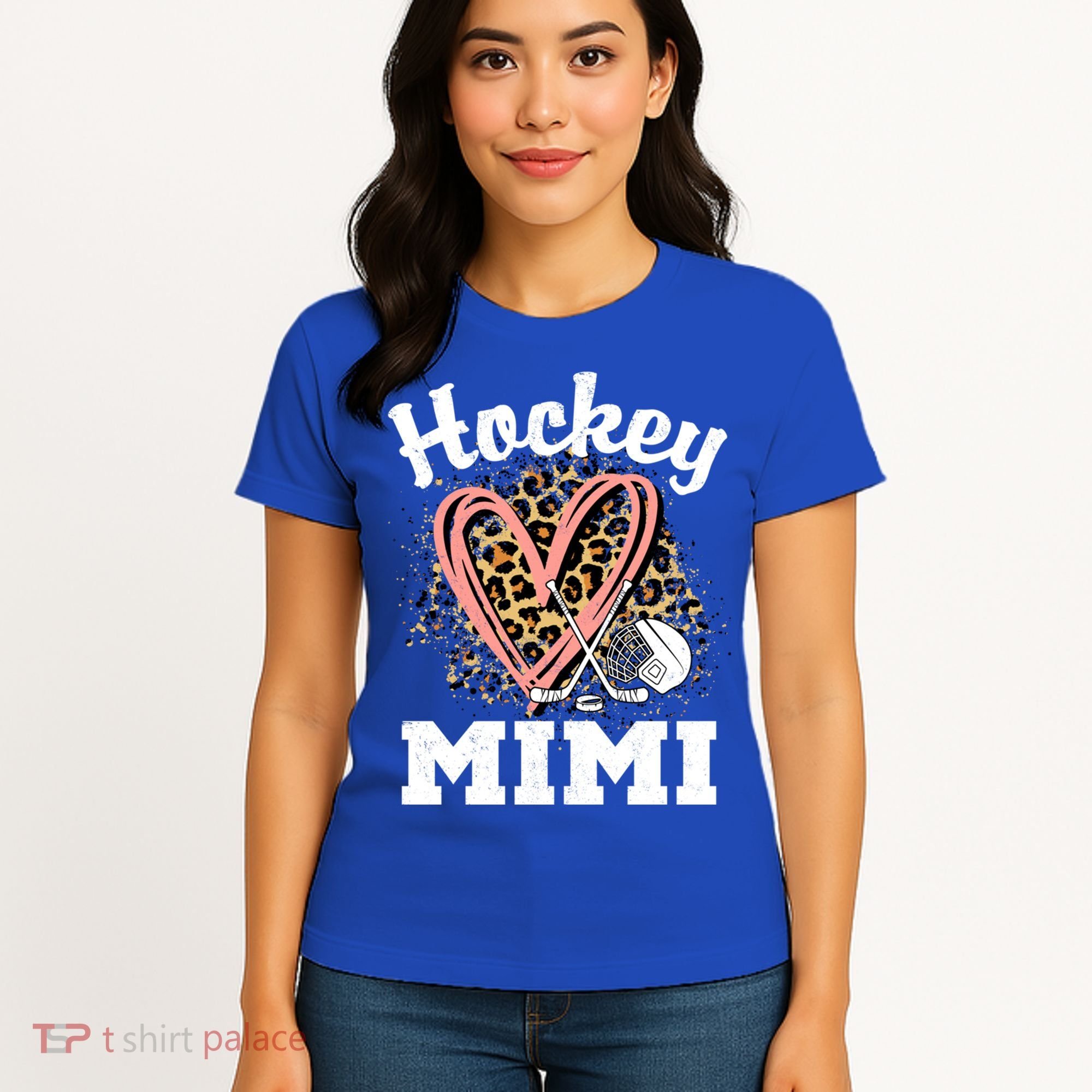Hockey Mimi Leopard Heart Ice Hockey Grandma Great Gift Women's T-Shirt