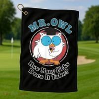 How Many Licks Does It Take Funny Owl Sarcastic Golf Towel thumb 1